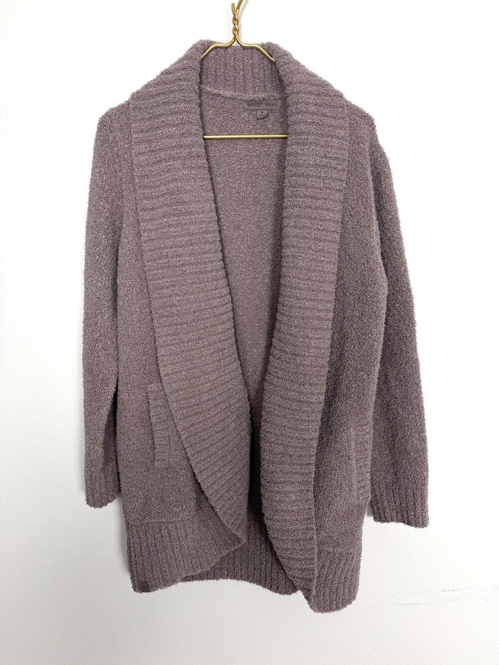 Barefoot Dreams CozyChic Cardigan Sweater Womens Medium Taupe Chunky knit